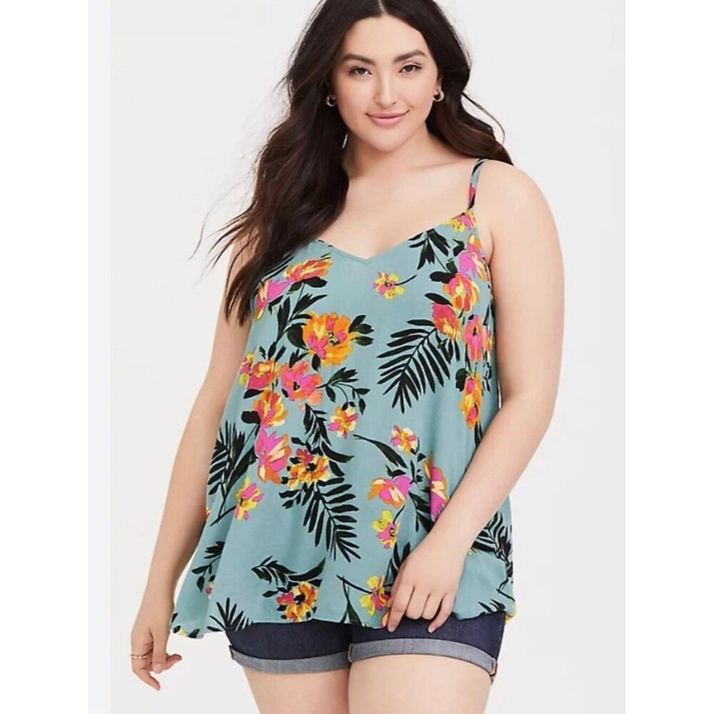 Torrid Tropical Floral Swing Cami Tank Top Adjustable Spaghetti Straps Size 2